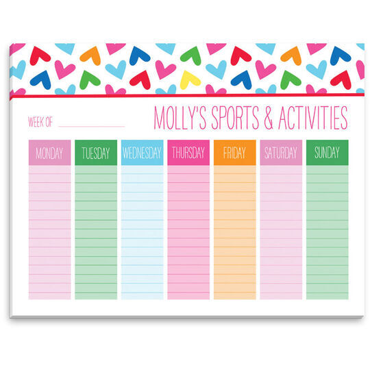 White Rainbow Hearts Weekly Schedule Pad